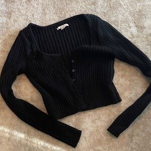 American Eagle Black Ribbed Button-Up Sweater.